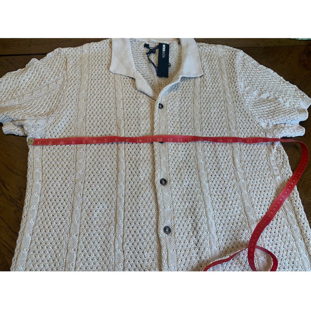 Fashion Nova Button Up Shirt Unwind Cable Knit Short Sleeve Oatmeal XXL - Picture 7 of 8